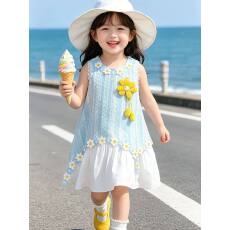 批发<b class='q'>女</b><b class='q'>童</b><b class='q'>连衣裙</b>夏季时尚洋气小女孩裙子儿童海边沙滩裙夏装无袖公主裙