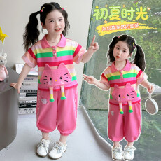 批发女童条纹套装2026夏季新款宝宝两件套短袖休闲儿童洋气<b class='q'>运动</b>