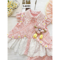 批发女童<b class='q'>夏</b>季套装蕾丝宝宝2026花朵新款洋气甜美上衣短裤两件套