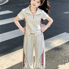 批发女童套装<b class='q'>夏</b>装2026新款洋气儿童时髦休闲<b class='q'>夏</b>季短袖阔腿裤运动两件套
