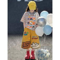 批发女童<b class='q'>夏</b>季2026新款短袖T恤女孩洋气卡通条纹体恤儿童<b class='q'>夏</b>装韩系上衣
