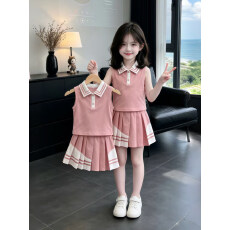 批发女童<b class='q'>夏</b>套装2026新款儿童<b class='q'>夏</b>季polo衫背心小女孩独特漂亮学院风裙子