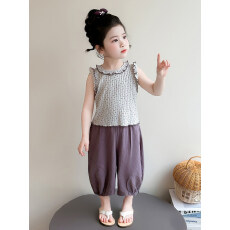批发儿童夏季2026新款洋气休闲<b class='q'>女</b><b class='q'>童</b>坑条<b class='q'>背心</b>套装小女孩薄款夏装两件套