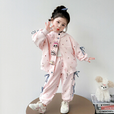 批发女童2026拉布套装新款儿童休闲洋气<b class='q'>春</b>秋外套连帽两件套秋装