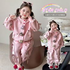 批发女童儿童2026拉布新款秋装洋气连帽卡通休闲两件套<b class='q'>春</b>秋套装