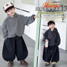 批发痞帅<b class='q'>男童</b>秋<b class='q'>季</b>套装2026儿童新款连帽条纹卫衣休闲时尚两件套