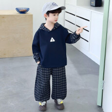 批发<b class='q'>男童</b>秋<b class='q'>季</b>卫衣2026新款儿童格子连帽长裤韩版套装休闲两件套