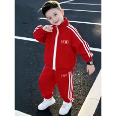 男童春秋款中小学红色套装2026新款运动班服春季运动会表演啦啦队