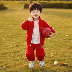 批发男童套装红色运动服两件套春秋款小学生演出服外套长裤男孩新款潮