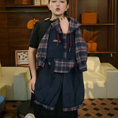 批发儿童<b class='q'>韩版</b>格子拼接套<b class='q'>装</b>2026新款女童<b class='q'>休闲</b><b class='q'>帅气</b>连帽潮流两件套