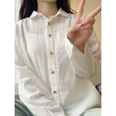 批发2026年春款法式白色长袖衬衫女宽松翻领设计感百搭减龄舒适上衣