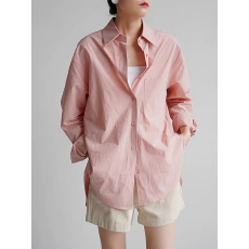 批发率性简约通勤气质淡淡粉衬衫女设计感<b class='q'>男</b>友风慵懒宽松小众上衣