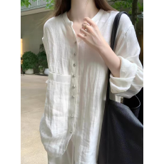 批发新中式白色亚麻防晒衬衫外套女春夏秋国风衬衣清冷感薄款棉麻上衣