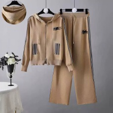 批发时尚休闲运动服针织套<b class='q'>装</b>2025新秋冬<b class='q'>女</b>宽松连帽拉链外套长裤两件套