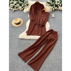 批发时尚休闲运动服针织套<b class='q'>装</b>2025新秋冬<b class='q'>女</b>宽松连帽拉链外套长裤两件套