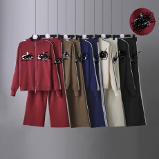 批发时尚显瘦运动休闲针织套<b class='q'>装</b><b class='q'>女</b>2025秋冬新拉链外套上衣阔腿裤<b class='q'>两件</b>套