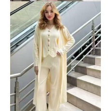 批发2025秋季新款<b class='q'>女</b>装灰色针织套装<b class='q'>女</b>长袖<b class='q'>开衫</b>+背心+长裤三件套