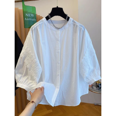 批发<b class='q'>品牌</b><b class='q'>折扣</b>蕾丝拼接短袖衬衫女2025夏季新款超好看七分袖娃娃衫上衣