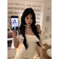 批发牛了牛了 法式波点抹胸上衣女2025夏季辣妹雪纺鱼骨胸衣露肩<b class='q'>背心</b>