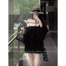 批发法式一字肩轻奢名媛高级生日礼服重工网纱拼接挂脖连衣短裙女装