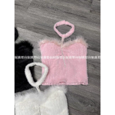 批发纯欲氛围感纺貂毛辣妹性感内搭重工带钻抹胸<b class='q'>背心</b>显瘦收腰上衣女秋