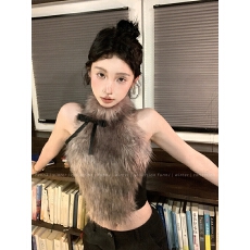 批发仿皮草毛毛挂脖长袖t恤女秋冬辣妹性感袖套上衣半高领打底衫内搭