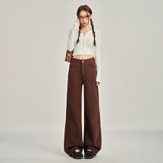 批发美式深咖色阔腿<b class='q'>牛仔裤</b>女2025秋冬美拉德穿搭宽松休闲直筒拖地裤子