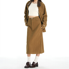 批发焦糖棕美拉德风后腰松紧开叉半身裙女高腰直筒遮胯显瘦25年<b class='q'>秋</b>冬新