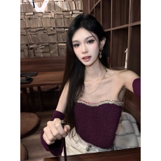 批发紫色细闪气质高级感抹胸袖套上衣秋冬新款纯欲辣妹性感内搭吊带女