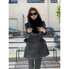 批发老钱风韩系收腰毛呢<b class='q'>外套</b>女秋冬季2025新款黑色高级感显瘦呢子大衣