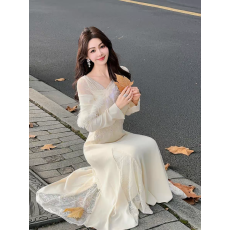 批发法式气质蕾丝内搭连衣裙女秋季高级感富家千金<b class='q'>包臀</b>鱼尾礼服<b class='q'>长裙</b>子