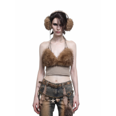 批发复古性感V领毛毛无袖挂脖裹胸小<b class='q'>背心</b>纯欲辣妹设计感露背显瘦上衣