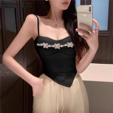 批发纯欲重工钉钻吊带小背心女别致不规则修身抹胸内搭打底衫上衣