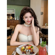 批发纯欲氛围感貂毛修身无袖吊带上衣女辣妹性感内搭重工带钻抹胸背心