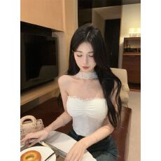 批发时髦洋气气质性感蕾丝抹胸背心女夏季韩版纯欲风自带胸垫挂脖上衣