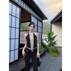 批发纯欲性感辣妹风水钻流苏挂脖吊带背心女秋季新款修身显瘦内搭上衣