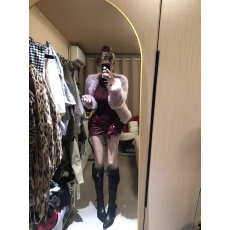 批发纯欲风性感紧身收腰圆领长袖<b class='q'>连衣裙</b>女显身材褶皱气质打底包臀短裙