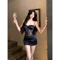 批发纯欲重工烫钻蕾丝抹胸吊带<b class='q'>连衣裙</b>女秋修身显瘦气质<b class='q'>名媛</b>包臀礼服裙