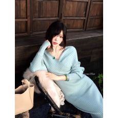 批发纯欲性感v领针织<b class='q'>连衣裙</b>女秋冬千金<b class='q'>名媛</b>气质露背修身包臀打底长裙