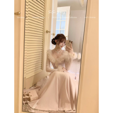 批发法式千金风蕾丝边针织连衣裙子女高级感收腰气质内搭毛毛长裙<b class='q'>秋</b>冬