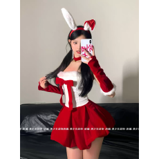 批发圣诞节<b class='q'>可爱</b>性感纯欲风金丝绒甜美蝴蝶结抹胸<b class='q'>连衣裙</b>cos圣诞兔女郎