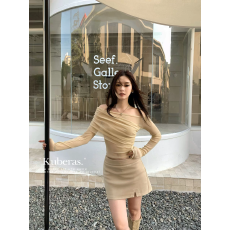 批发不规则斜肩<b class='q'>网纱</b>长袖t恤女秋纯欲一字肩上衣打底衫内搭巨好看绝美