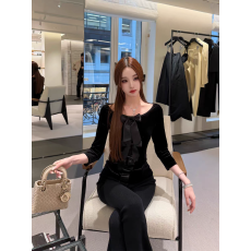 批发法式时尚丝绒蝴蝶结<b class='q'>T</b><b class='q'>恤</b>女秋季设计感独特漂亮别致超好看长袖上衣