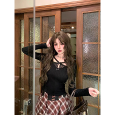 批发纯欲辣妹性感显胸交叉上衣女秋冬假两件白色<b class='q'>蕾丝</b>打底衫内搭可外穿