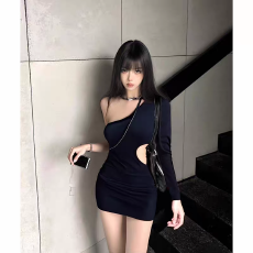 批发纯欲性感辣妹露肩<b class='q'>长袖</b><b class='q'>连衣裙</b>女装秋季2026年新款短裙紧身包臀裙子
