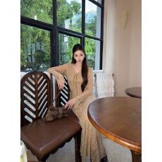 批发法式高级感V领绑带蕾丝长袖<b class='q'>连衣裙</b>女2025秋季新款<b class='q'>修身</b>气质长裙子