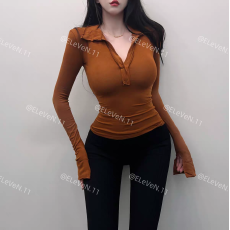 批发纯欲翻领修身显瘦V领长袖T恤女修身显瘦内搭打底衫紫色百搭<b class='q'>上衣</b>秋