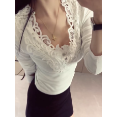 批发纯欲甜辣妹重工蕾丝拼接打底衫女内搭设计感长袖t恤白色<b class='q'>上衣</b>秋冬