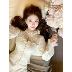 批发纯欲风网纱拼接蕾丝波点上衣女秋冬新款修身内搭可外穿打底衫开衫