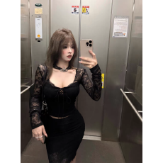 批发纯欲风辣妹性感收腰修身<b class='q'>蕾丝</b>衫小众漂亮巨好看的上衣2026冬季新款